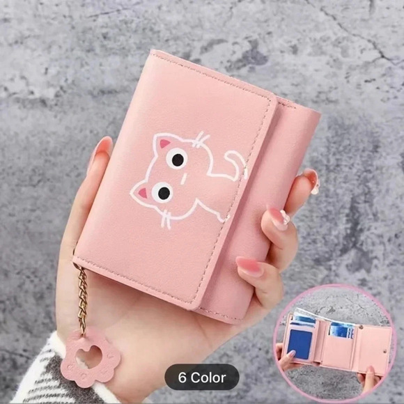 2 LEFT! Pink Leather Cat Print Wallet - Picture 2 of 5